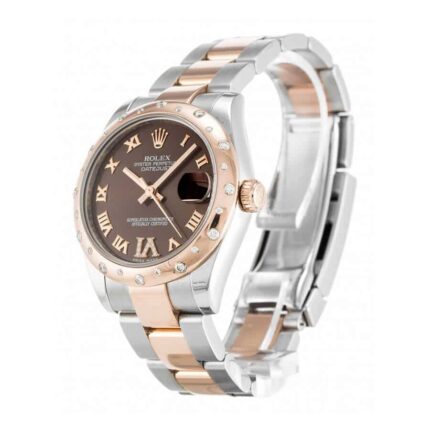 New Arrivals Rolex Datejust Chocolate Roman Numeral Diamond Replica Left