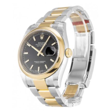 New Arrivals Rolex Datejust Yellow Gold Black Dial Replica Left