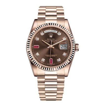 New Arrivals Rolex Day Date 128235 AR Rose Gold Wrapped Chocolate Dial Replica