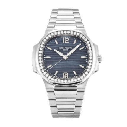 New Arrivals patek philippe nautilus steel set diamond 7018 1a mother of perl blue dial replica 1