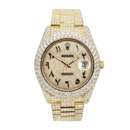 New Arrivals rolex datejust yellow gold arabic dial iced out 116300 replica 1