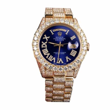 New Arrivals rolex day date yellow gold iced out diamond roman dial 18038 replica 2