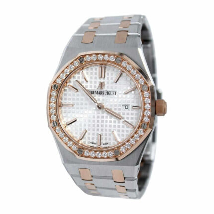 New Arrivals audemars piguet royal oak quartz ladies rose gold steel silver index diamond bezel 67651sr zz 1261sr 01 replica 2