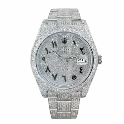 New Arrivals Rolex Datejust 116300 White Gold Diamond Arabic Dial Iced Out Replica 1