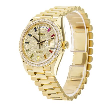 New Arrivals rolex day date yellow gold with pave diamond dial sapphire 128348rbr 1